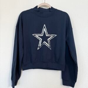 Team LJ Cropped Sweatshirt Navy Star Sequins Small Sporty Casual Dallas Cowboys